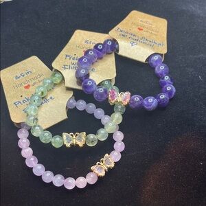 Handmade Gemstone Bracelet Set with Butterfly Charms all natural